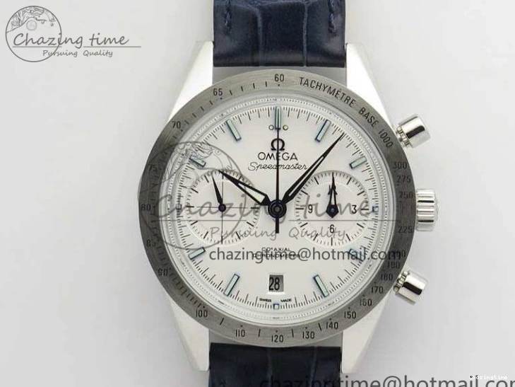 0808 Unique Speedmaster ’57 Co-Axial OMF 1:1 Best Edition White Dial Blue Markers A9300 (Free Leather Strap) 8132